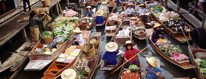 Marché flottant de Bangkok en Thaïlande